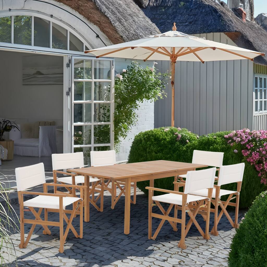 Patio 7 Pieces Outdoor Wood Dining Set Extendable Table
