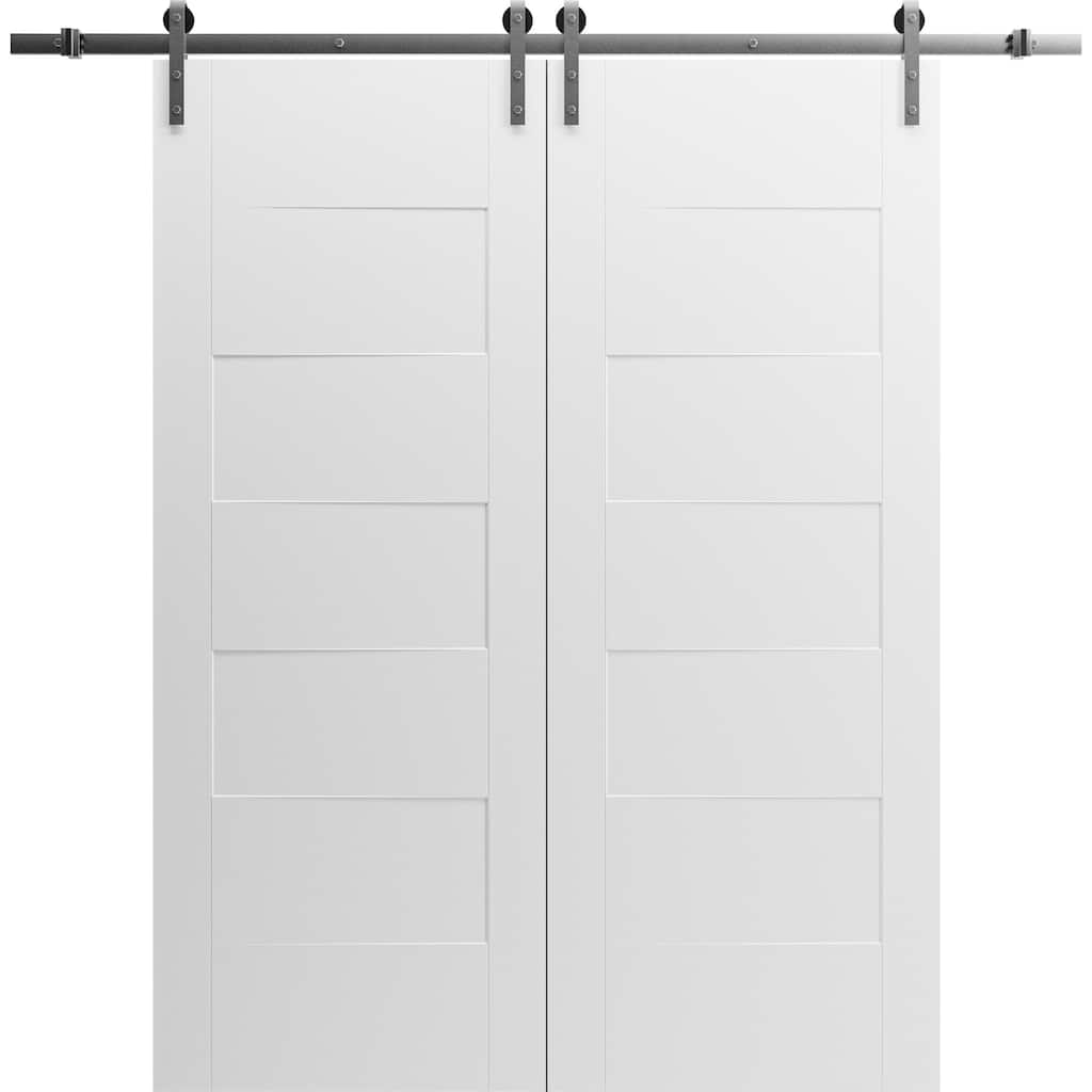 Modern Double Barn Door / Mela 0755 Painted White / 13FT Silver Rail Track Set / Solid Panel Interior Doors