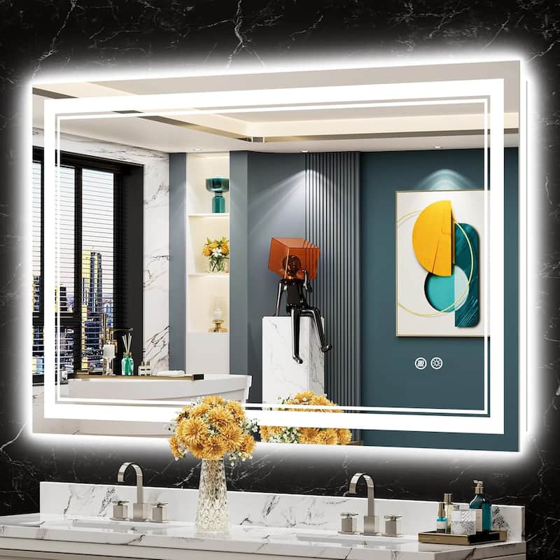 Full Size Front & Back LED Lighted Anti-fog Tempered Glass Wall Bathroom Vanity Mirror