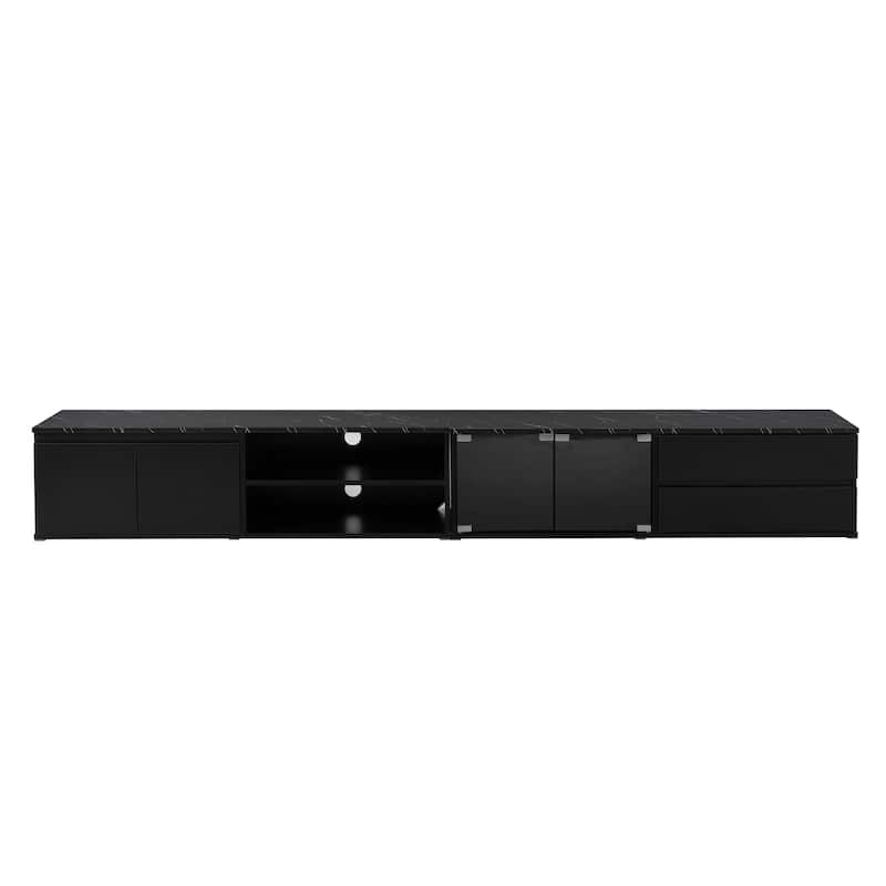94.5" TV Stand with Tempered Glass Doors, 2 Drawers and Cabinets for TVs Up to 105"