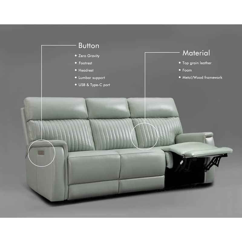 122''W 4-Seat Premium Genuine Leather triple-Power Sofa set with Zero Gravity, Adjustable Headrest & Lumbar Support