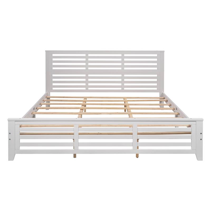 King Size Platform Bed with Horizontal Strip Hollow Shape & Wood Slat