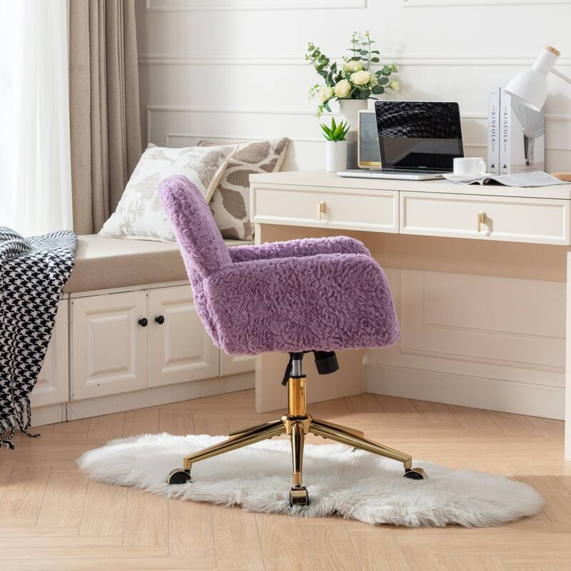 GDF Studio - Modern Upholstered Swivel Home Office Chair with Golden Metal Base and Artificial Rabbit Hair Comfort