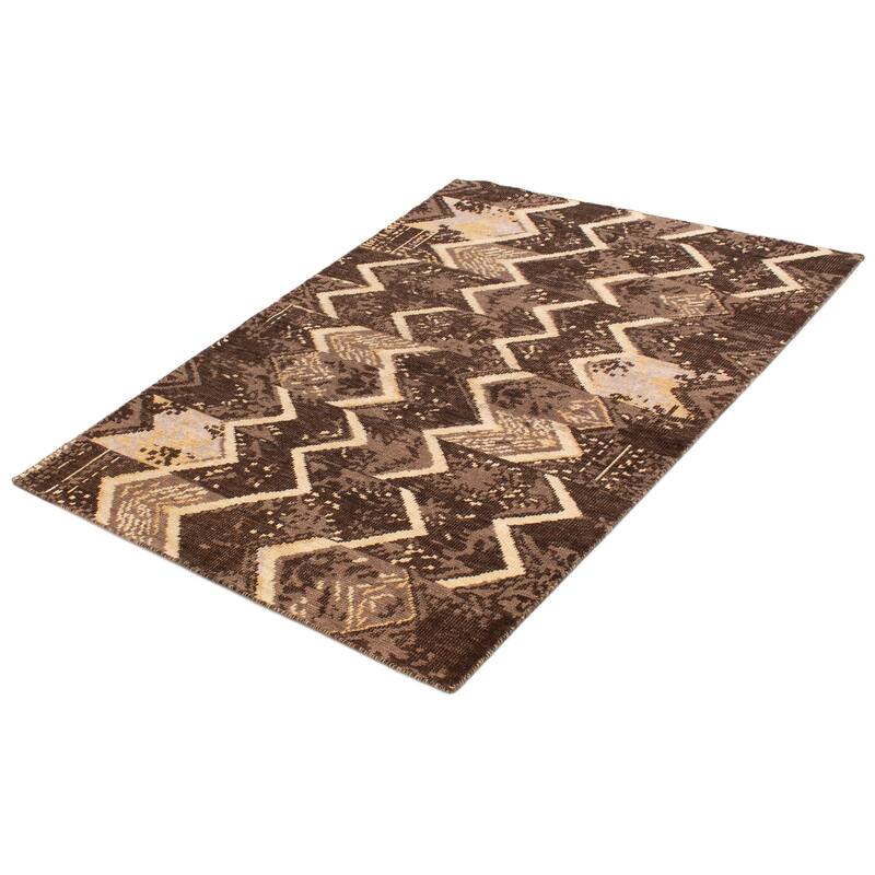 ECARPETGALLERY Hand-knotted Tangier Dark Brown Wool Rug - 5'3 x 7'5