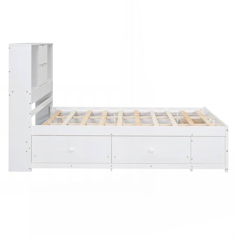 Queen Size Platform Bed with Storage Headboard and 8 Drawers