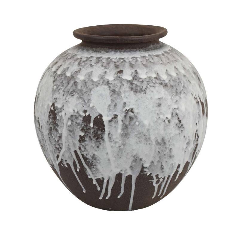 Gezy Decorative Flower Vase, 11 Inch Classic Round Brown White Ceramic