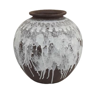 Gezy Decorative Flower Vase, 11 Inch Classic Round Brown White Ceramic