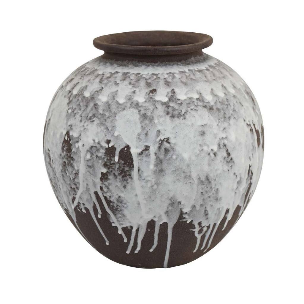 Gezy Decorative Flower Vase, 11 Inch Classic Round Brown White Ceramic
