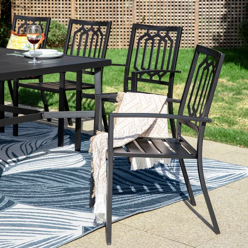 MAISON ARTS Patio Dining Set of 9 Pieces Patio Furniture Set Metal Rectangle Dining Table 8 Metal Stackable Chairs