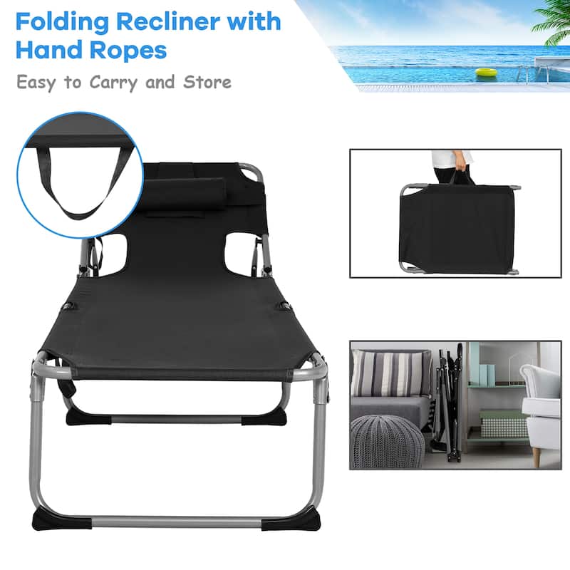 Goplus Outdoor Beach Lounge Chair Folding Chaise Lounge with Pillow - See Details