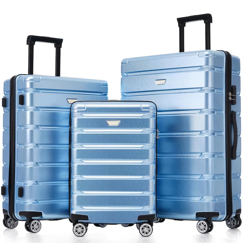 Luggage Sets 3 Piece For Men Women, Carry On Travel ABS Luggage, Hardshell Lightweight Durable Suitcase w/Spinner Wheels - Blue