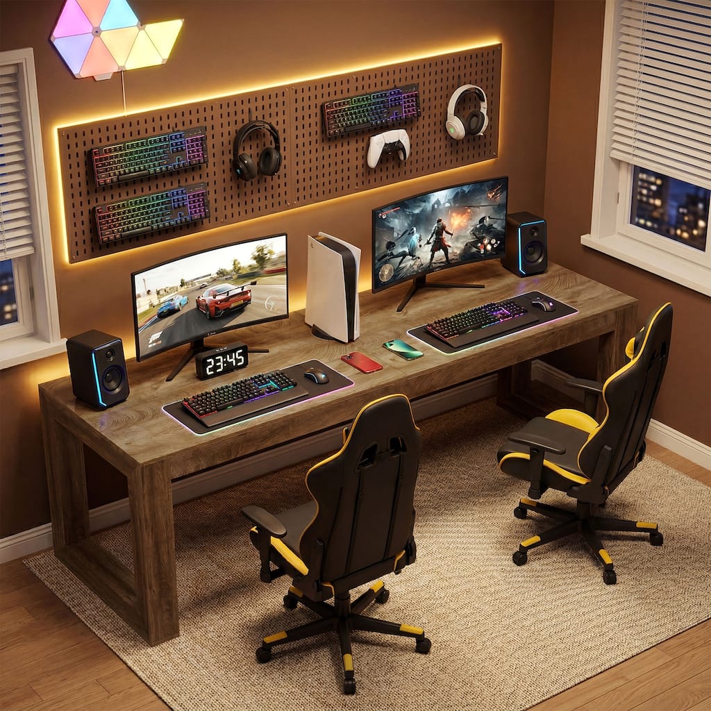Double Home Office Desks, 78.7'' Two Person Computer Writing Table, Executive Large Desks Workstation for Home Office