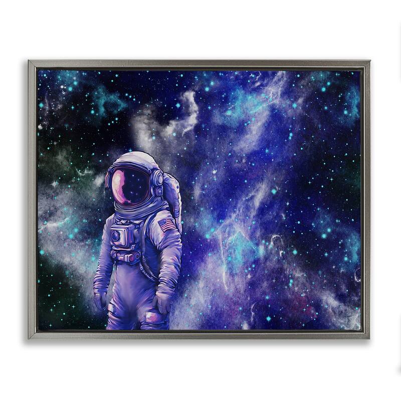 Stupell Astronaut with Blue Nebula Framed Floater Canvas Wall Art Design By Jesse Keith - 31 x 25 - Grey