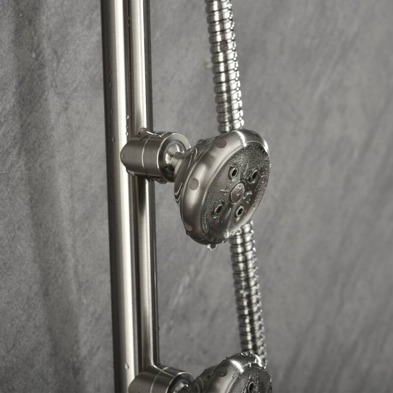 Riviera 8-in Rain Showerhead Shower System with 3-Body Jets Pivoting Shower Arm and Multi-function Handshower Brushed Nickel