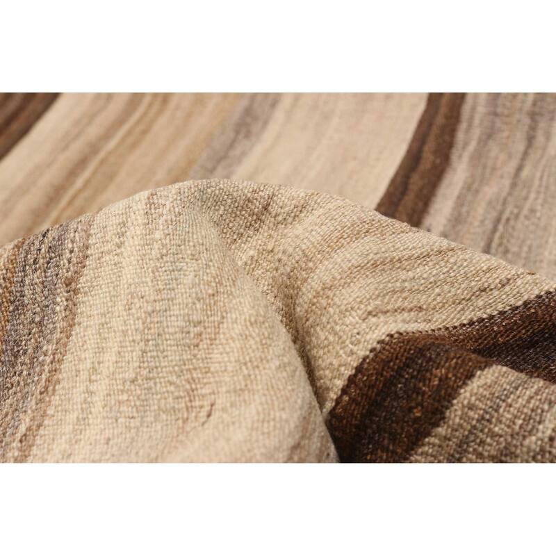 ECARPETGALLERY Flat-Weave Boho Beige, Dark Brown Wool Kilim - 9'1 x 12'0