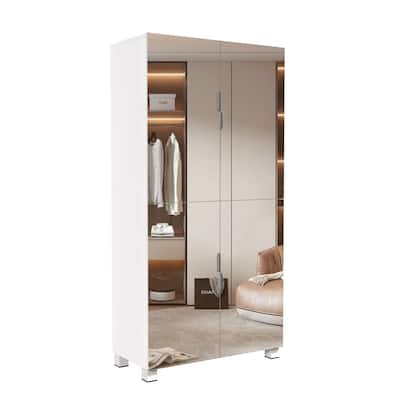 Shoe Cabinet with 4 Mirror Doors- 50"Tall Entryway Storage, 8 Adjustable Shelves, Holds 24-32 Pairs (Size 15)