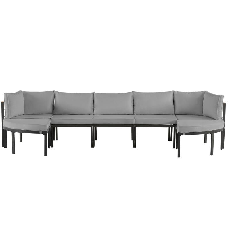 Modular Outdoor Sofa Set with Coffee Table, Ottoman & Cushions