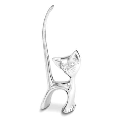 Curata Chrome-Plated Surprised Cat Ring Holder - 4.75"