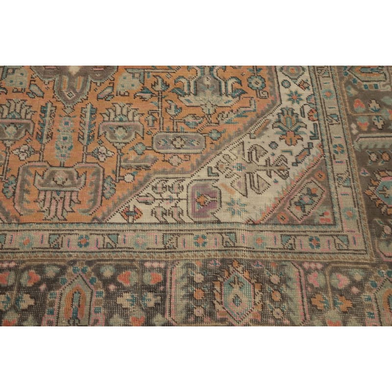 Hand Knotted Oriental 100% Wool Carpet Traditional Floral Oranges & Rust Tabriz Area Rug - 9' 5'' X 6' 5''