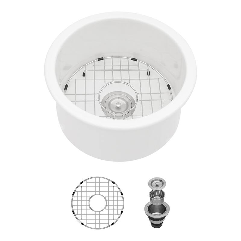 18" Dual Mounted Single Bowl Ceramic Circular Kitchen Sink with Grid