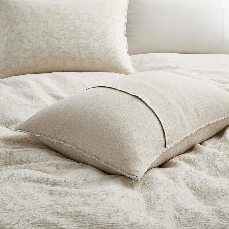 Floral Jacquard Cotton Linen Blend Duvet Cover Set, Bedding Set with Pillowcases