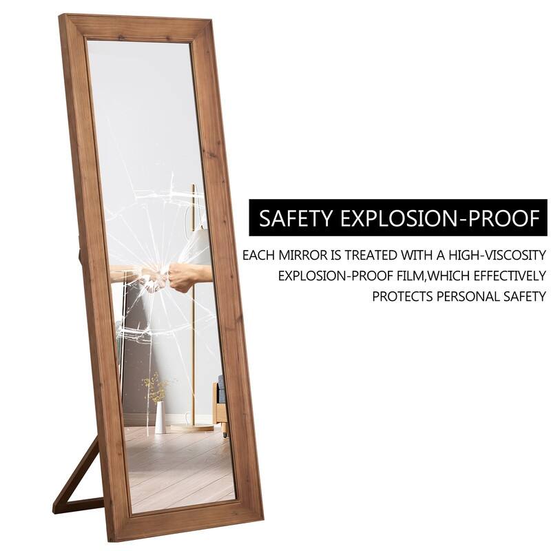 Modern Solid Wood Rectangle Framed Full Length Decorative Mirror in Brown - 64"x21"