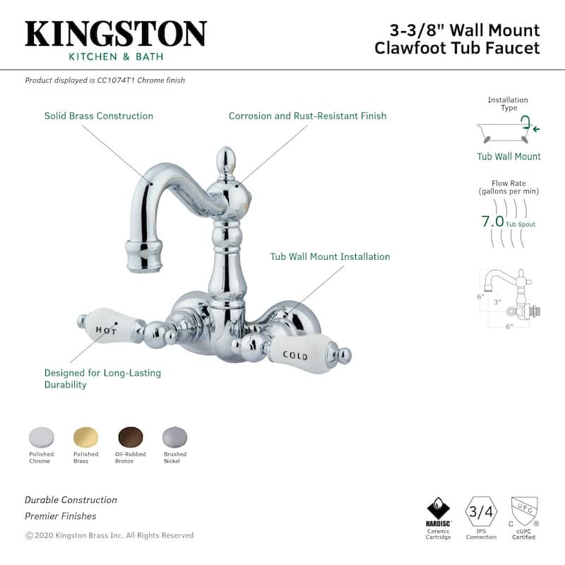Kingston Brass Vintage Wall Mounted Clawfoot Tub Filler with Porcelain