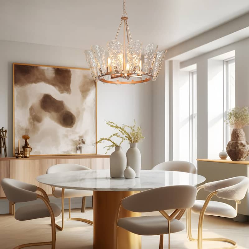 Fenro Modern Gold 6-Light Chandelier Glass Lights for Dining Room Bedroom - Brass Gold - D 27" x H 23.5"