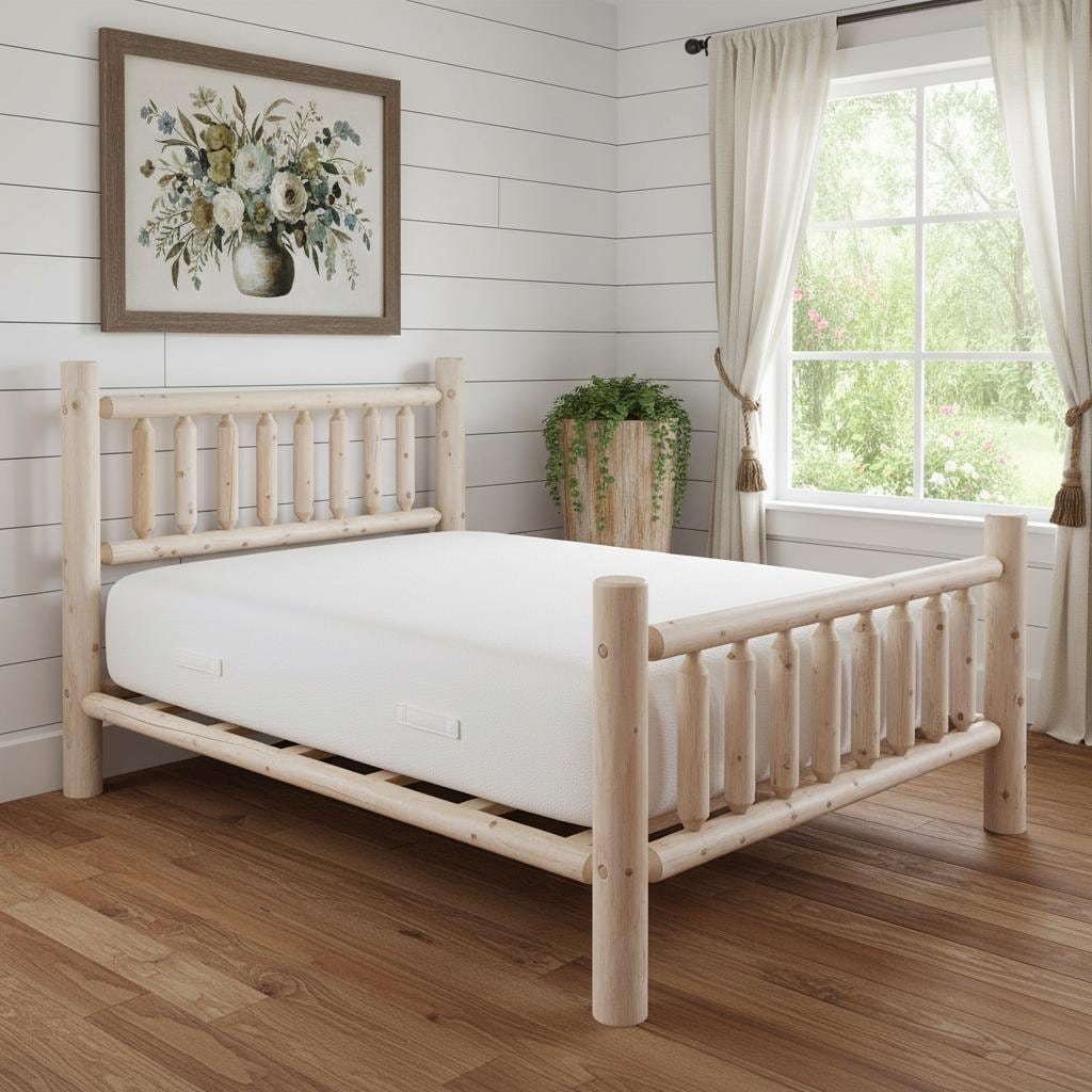 HomeRoots Natural Light Honey Finish Low Post Cedar Log Queen Bed