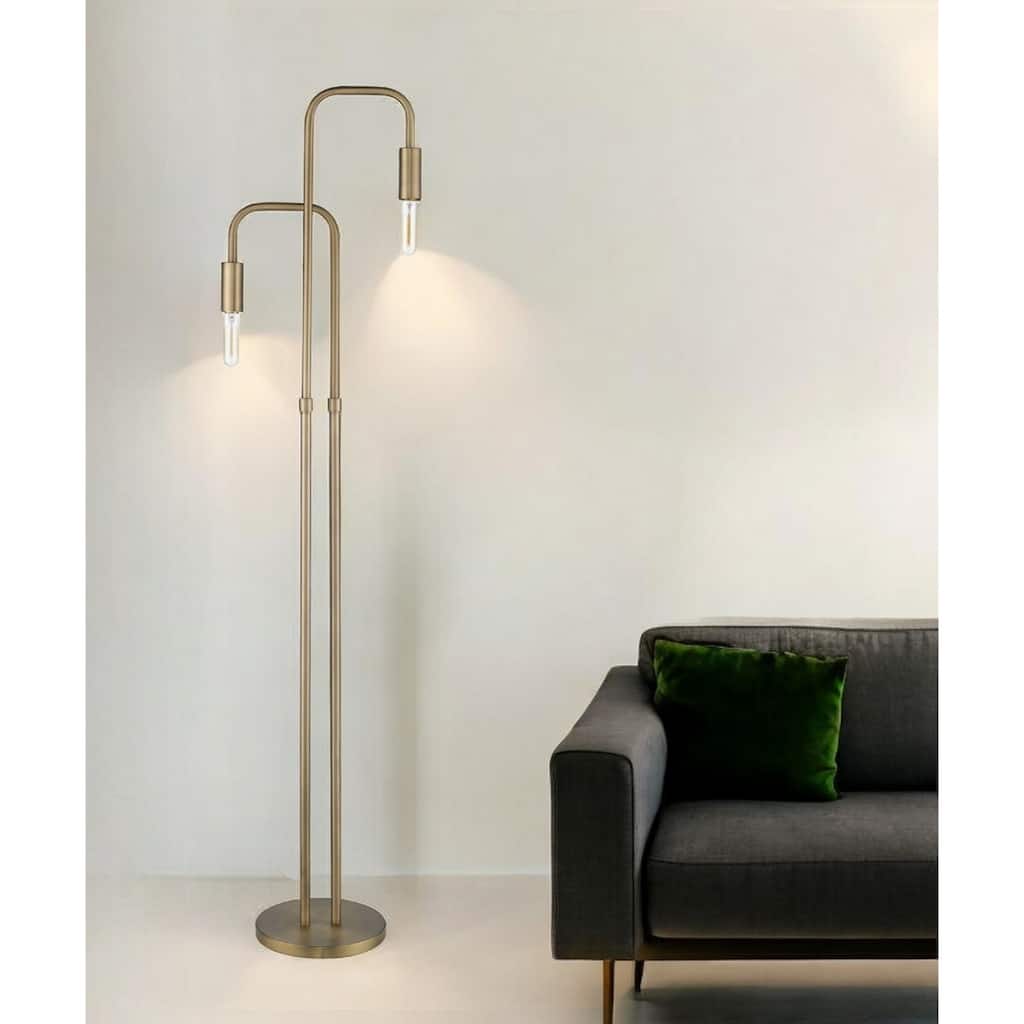 63-Inch Two-Light Torchiere Floor Lamp with Brass Base and Shade - 13.75” x 10” x 62.56”