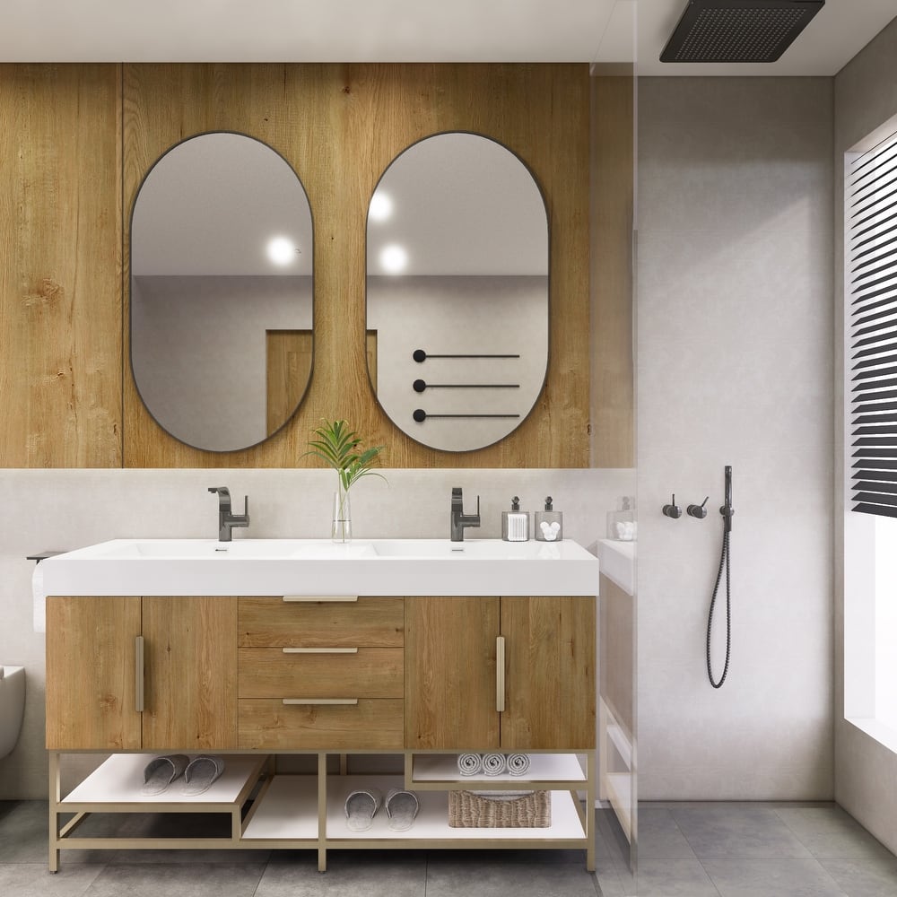 Noble 60" Free Standing Vanity with Reinforced Acrylic Double Sink - 60" Width