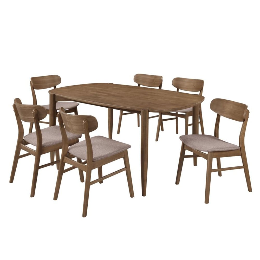 7 Piece Oval Wooden Dining Set with Upholstered Chair in Walnut