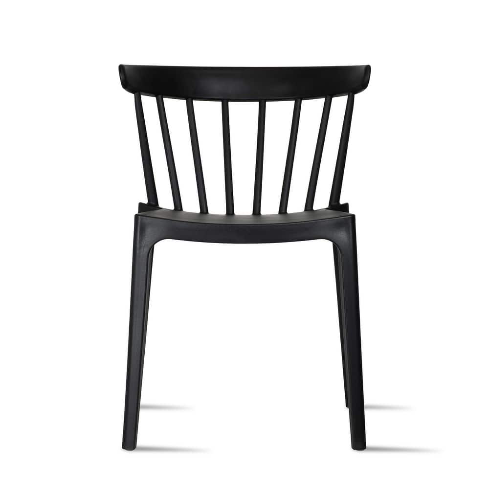Stackable Modern Plastic Low Back Windsor Dining Chairs With Spindle Back For Kitchen Indoor Outdoor Patio Office