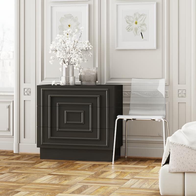 COZAYH Sculptural Mid-Century Modern Dresser & Nightstand with Geometric Square Pattern, Contemporary Chest and Bedside Table