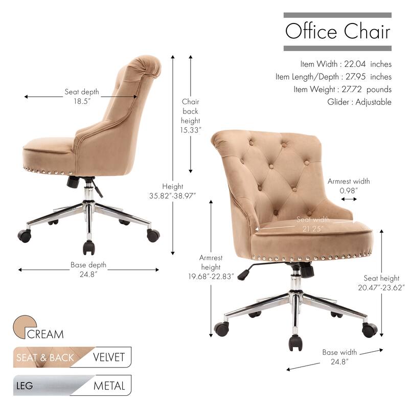 Porthos Home Jaron Office Chair - Tufted Wingback & Velvet Upholstery