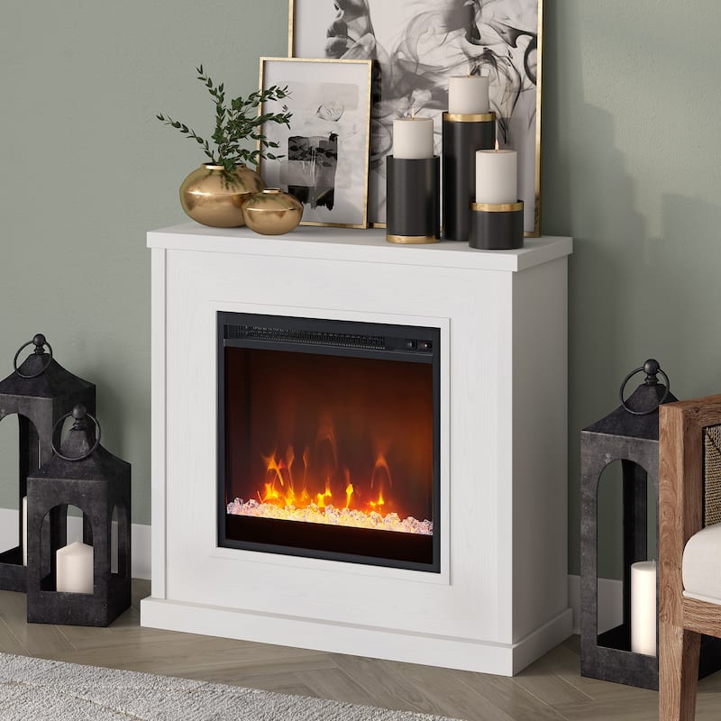 Santos 30" Wide Mantel Fireplace with Crystal Fireplace Insert