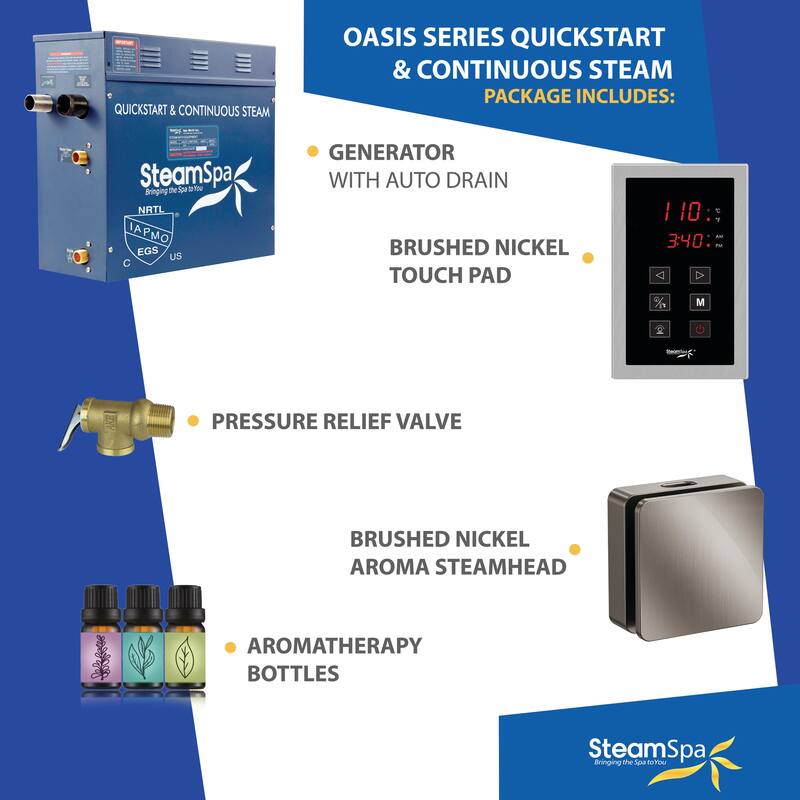 Oasis Series 4500-Watts Steam Generator with Continuous Steam Plus Easy Touch Pad and Auto Drain