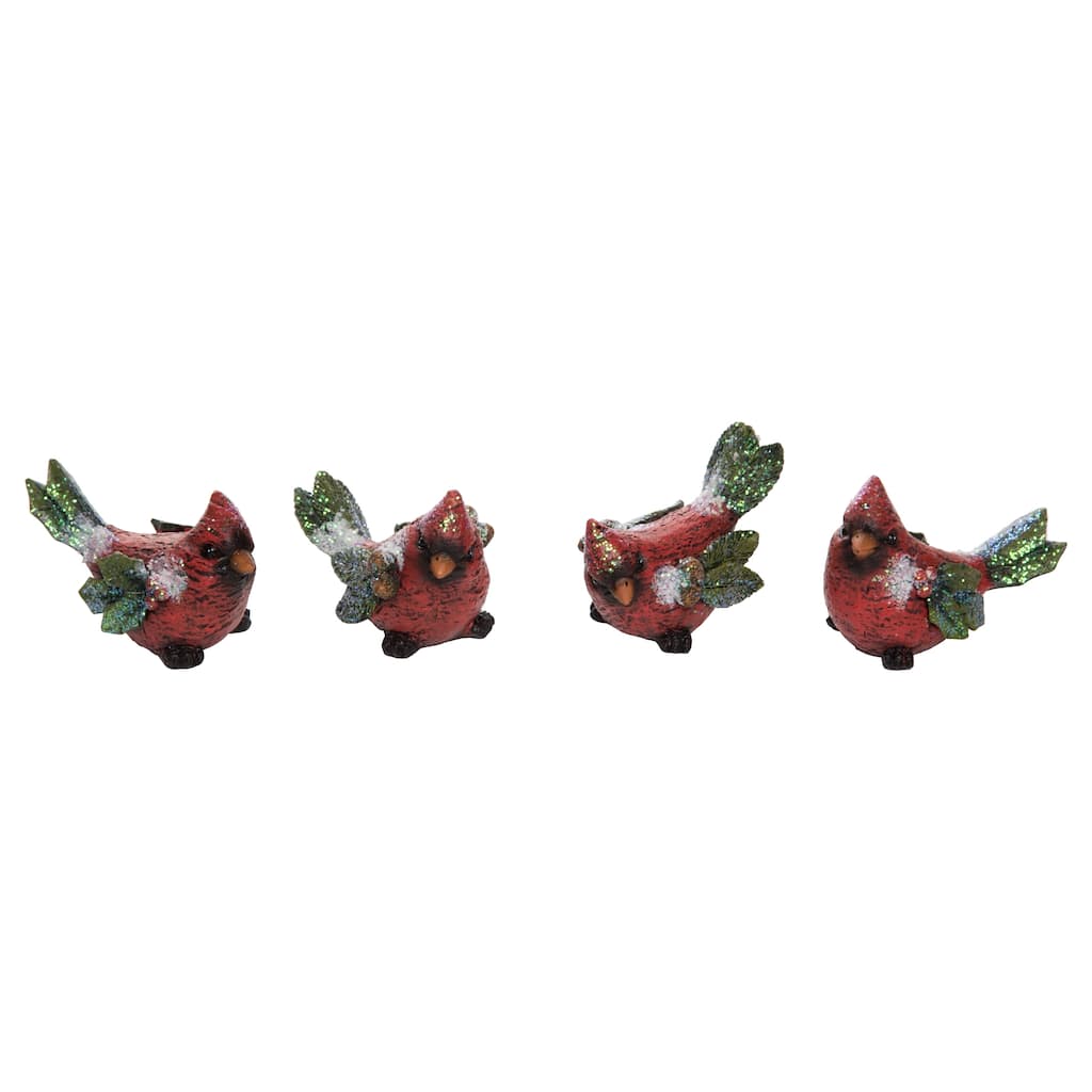Transpac Mini Resin Holly Leaf Cardinal Set of 4 Christmas Home Decorations