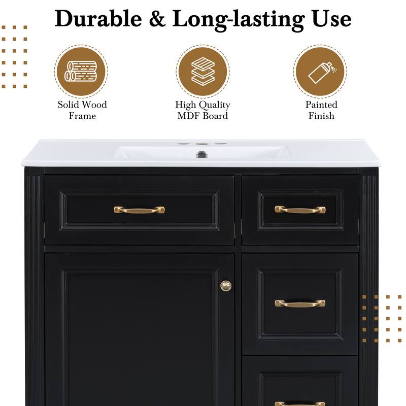 36 Inch Bathroom Vanity with Sink, Floor Mount Bathroom Storage Cabinet with Ceramic Basin