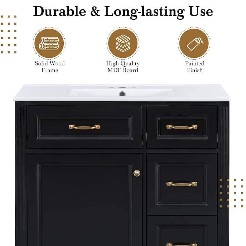 36 Inch Wall-Mounted Bathroom Vanity with Sink, 4 Soft-Close Drawers & Adjustable Shelf