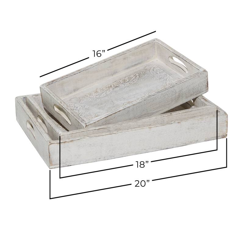 White Wood Living Room Decor Tray (Set of 3) - 20 x 14 x 3