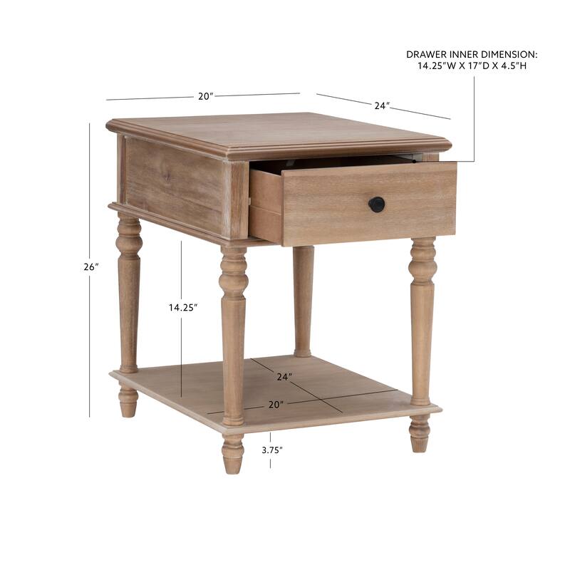Linon Jowin Classic Wood Side Table with Storage