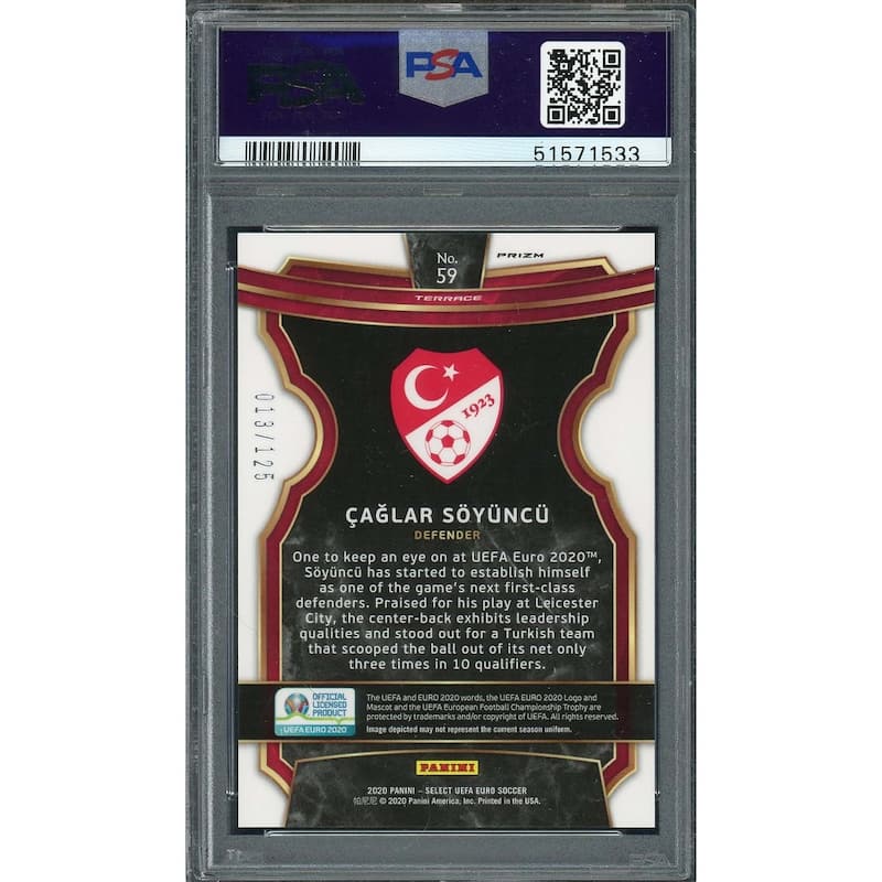 Caglar Soyuncu 2020 Select UEFA Euro Orange Prizm Card #59 PSA 9 /125 - 8'6" x 11'6"