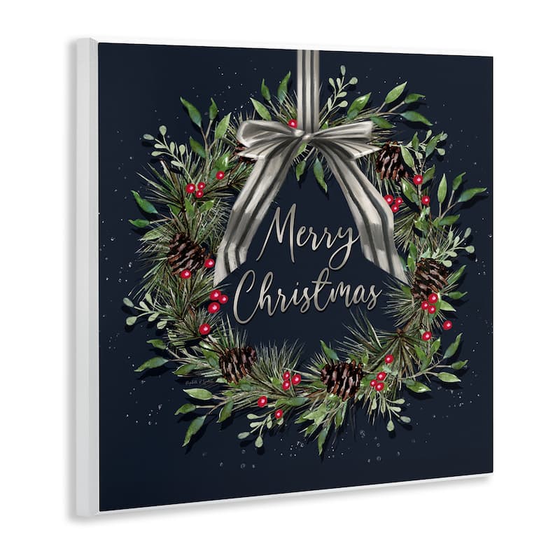 Stupell Hanging Christmas Wreath with Bow Wall Plaque Art Design By Elizabeth Tyndall