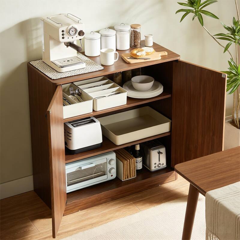 34.3" modern wavy sideboard, curved contour design storage cabinet, 2-door cabinet with storage function for kitchen