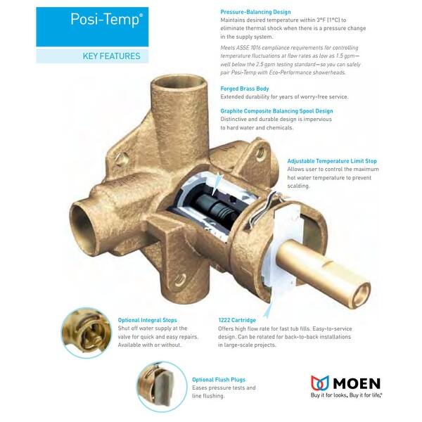 Shop Moen Ts2713 Posi Temp Pressure Balanced Tub And Shower Trim With 2 5 Overstock 16322609