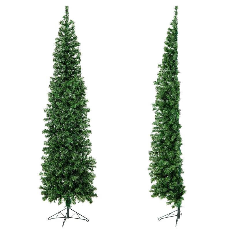 Costway 7ft Pre-lit PVC Artificial & Pine Needles Half Christmas Tree - 2 ft x 7 ft (Dia.x H) without Pine Needles