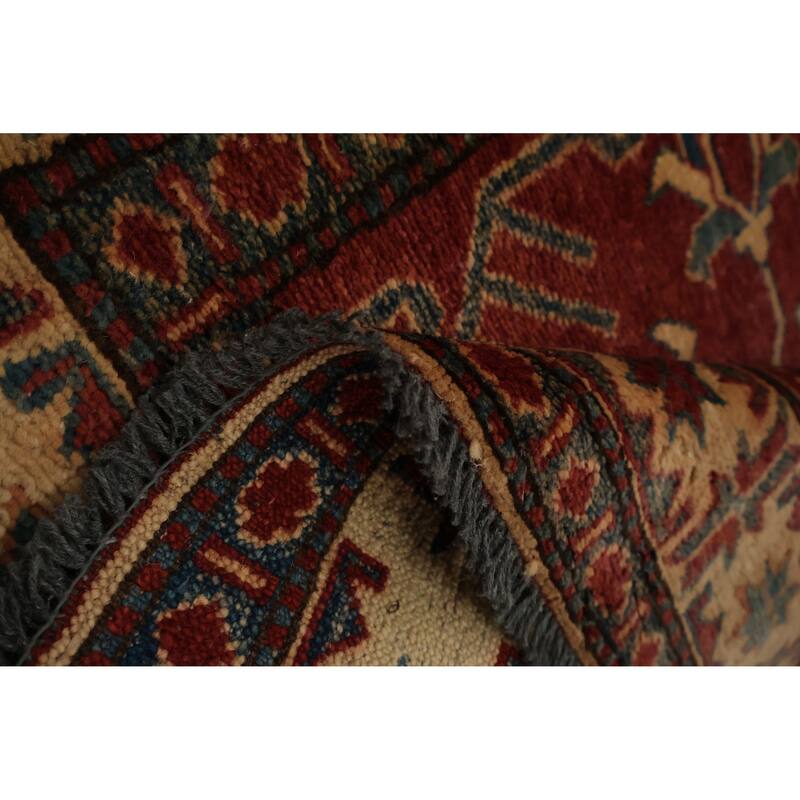 Hand Knotted Oriental 100% Wool Carpet Traditional Geometric Red Super Kazak Area Rug - 5' 4'' X 3' 8''