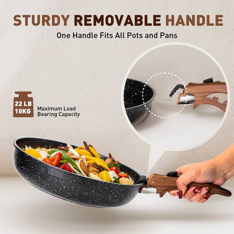 10-Piece Nonstick Pots and Pans with Detachable Handle,Induction Cookware Set for Camping and RVs
