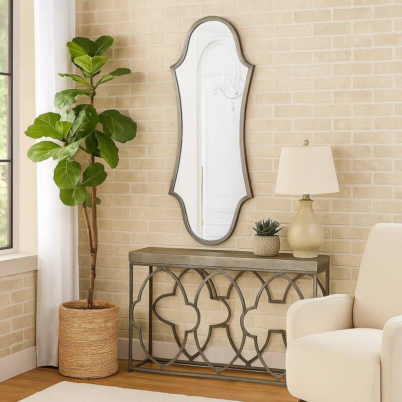 Mirror with Arched Design and Metal Frame, Antique Silver